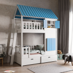 compact stapelbed met ladder en dak huisje voor kleine kinderkamer