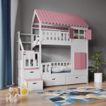 stapelbed in huisvorm met trap en dak zonder lades voor kinderkamer