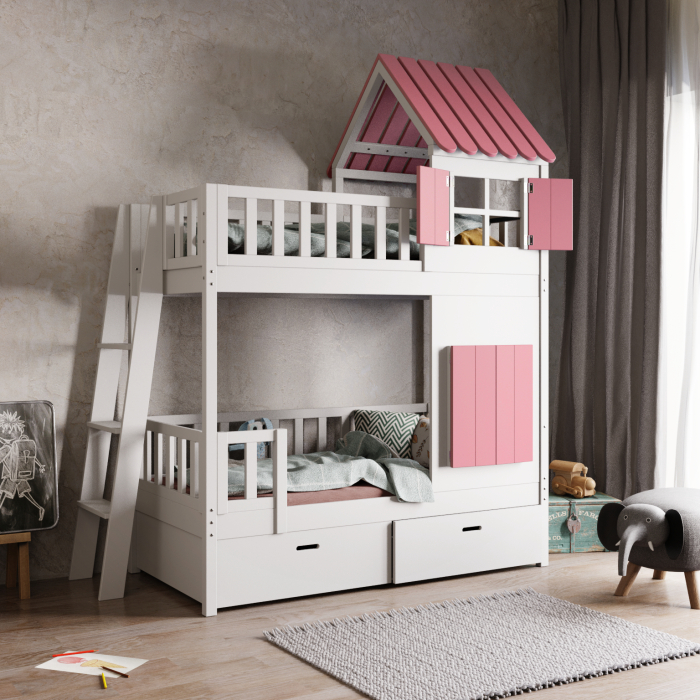 veilig kinder hoogslaper met ladder en dak compact design