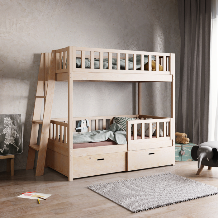 veilig houten hoogslaper met ladder en zijbescherming