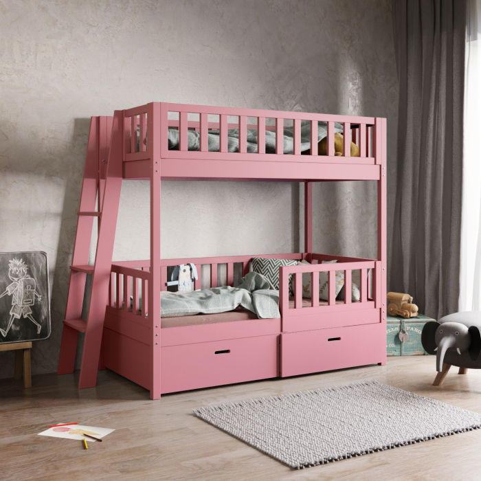 houten hoogslaper met ladder en veiligheidshek voor kinderen