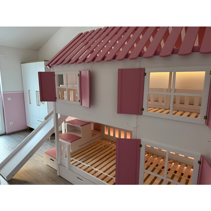 avonturen stapelbed met glijbaan en LED voor kinderen