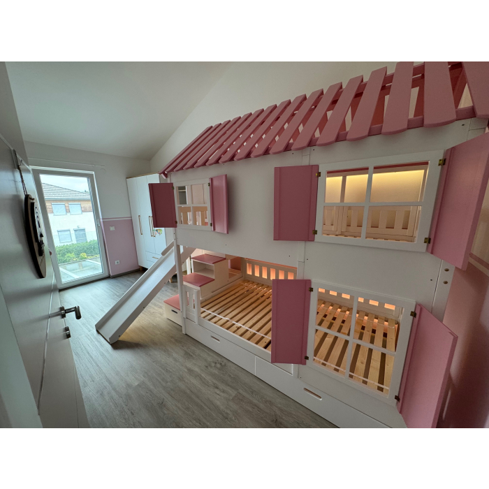 stapelbed 120x200 met trap en glijbaan en LED verlichting