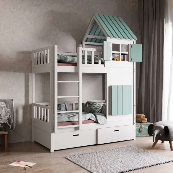 houten stapelbed met ladder en dak voor kinderen