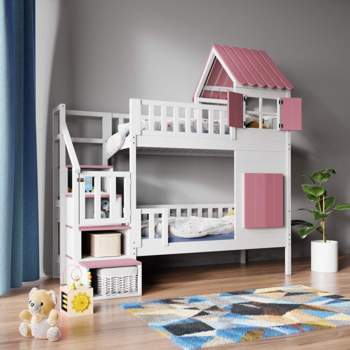 Kinder stapelbed met trap en dak zonder lades