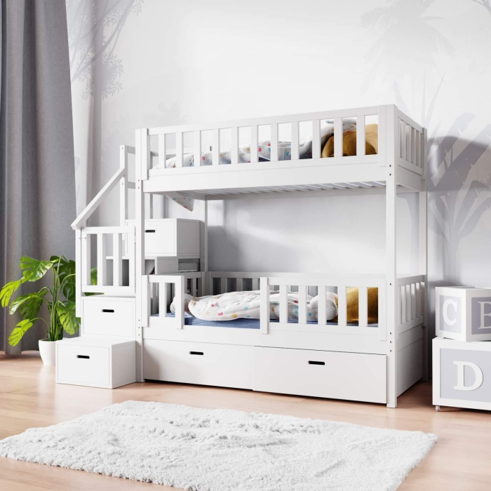 Houten stapelbed met trap